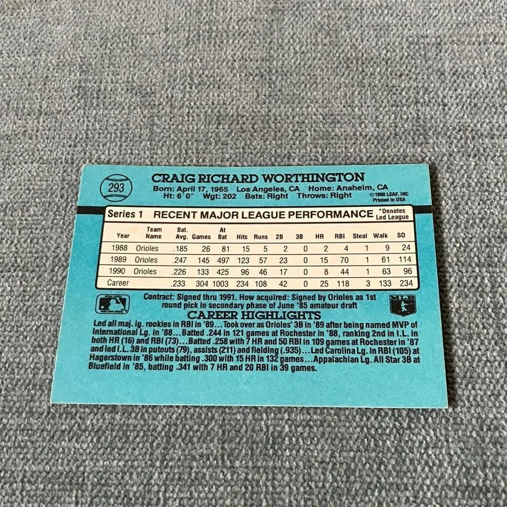 1991 Donruss Baltimore Orioles Baseball Card Trading Card